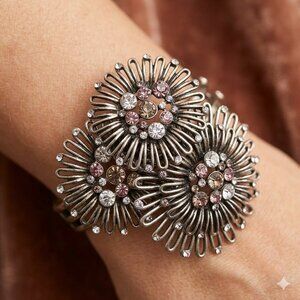 Elegant Silver and Pink Floral Bracelet